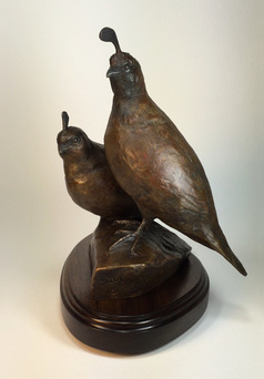 bronze Gambel's quail couple sculpture